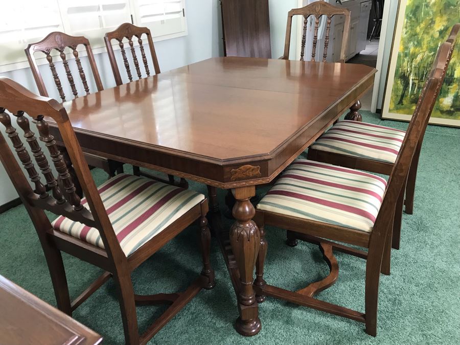 Custom Formal Wooden Dining Table 60W X 44D X 30H With 2 Leaves 18W And (6) Chairs Designed For Cannell & Chaffin Of Los Angeles (Cannell & Chaffin Helped Furnish Hearst Castle) [Photo 18]