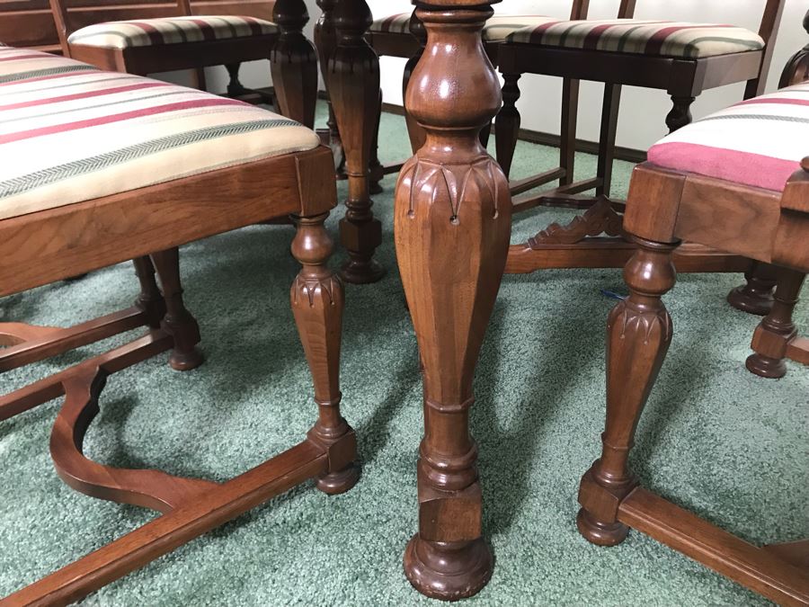 Custom Formal Wooden Dining Table 60W X 44D X 30H With 2 Leaves 18W And (6) Chairs Designed For Cannell & Chaffin Of Los Angeles (Cannell & Chaffin Helped Furnish Hearst Castle) [Photo 5]