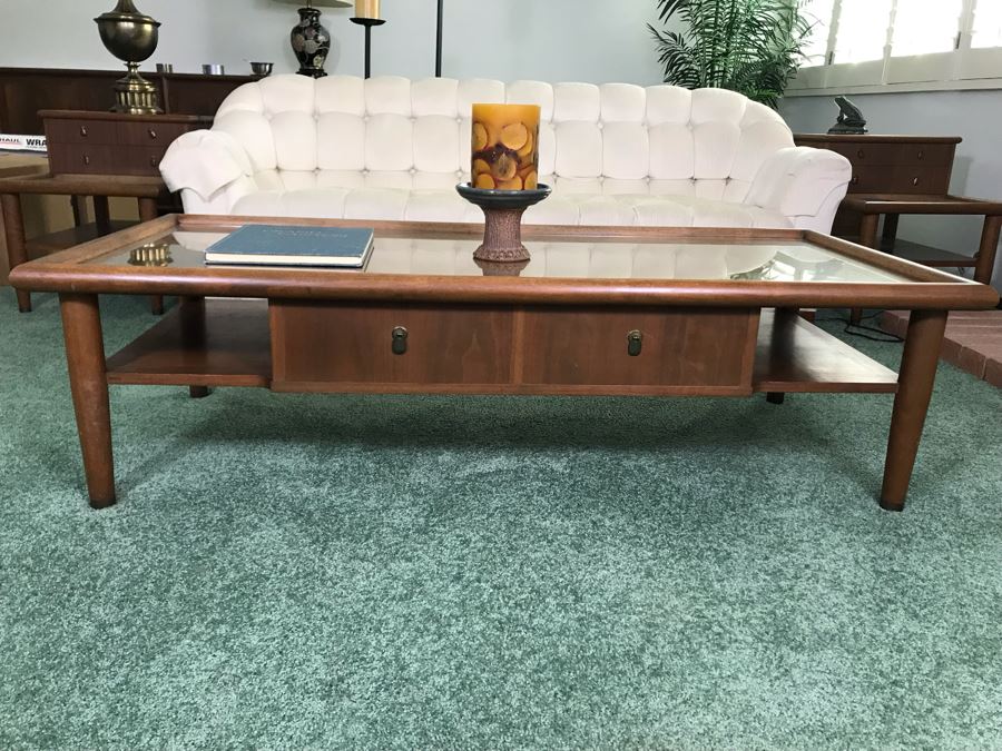 Custom Wooden Mid-Century Coffee Table With 2 Drawers Designed By Freemason / Hollywood Movie Studio Furniture Maker Frank J. Pierce 60W X 27.5W X 17H [Photo 3]