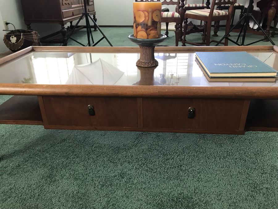 Custom Wooden Mid-Century Coffee Table With 2 Drawers Designed By Freemason / Hollywood Movie Studio Furniture Maker Frank J. Pierce 60W X 27.5W X 17H [Photo 13]