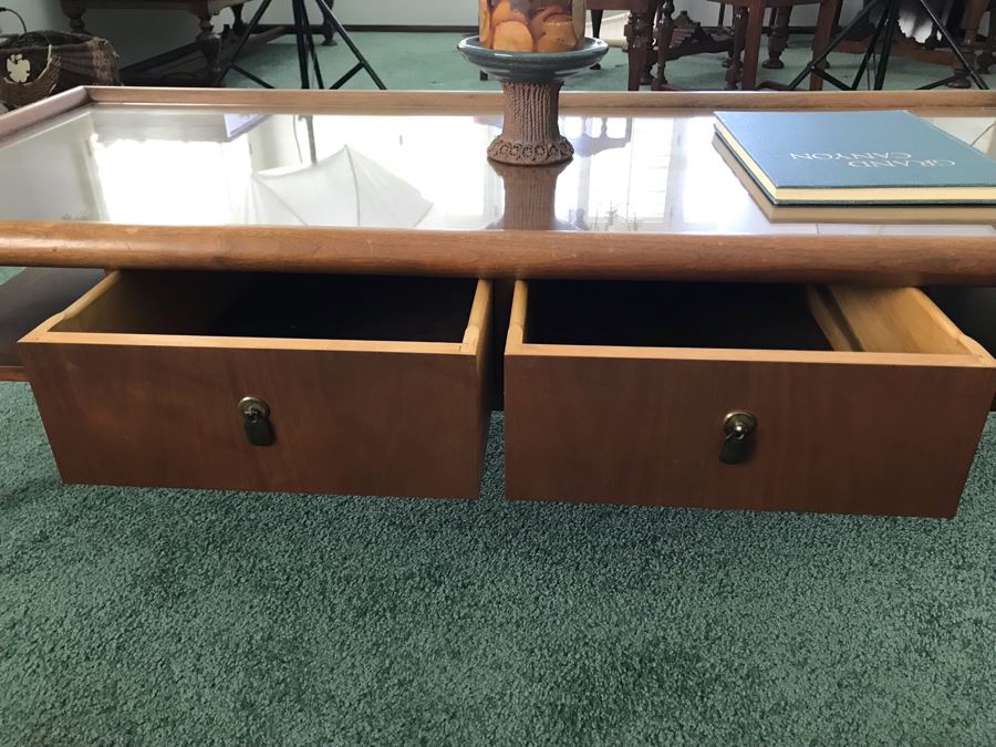 Custom Wooden Mid-Century Coffee Table With 2 Drawers Designed By Freemason / Hollywood Movie Studio Furniture Maker Frank J. Pierce 60W X 27.5W X 17H [Photo 10]