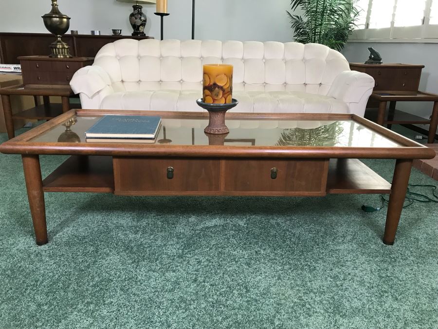 Custom Wooden Mid-Century Coffee Table With 2 Drawers Designed By Freemason / Hollywood Movie Studio Furniture Maker Frank J. Pierce 60W X 27.5W X 17H [Photo 1]