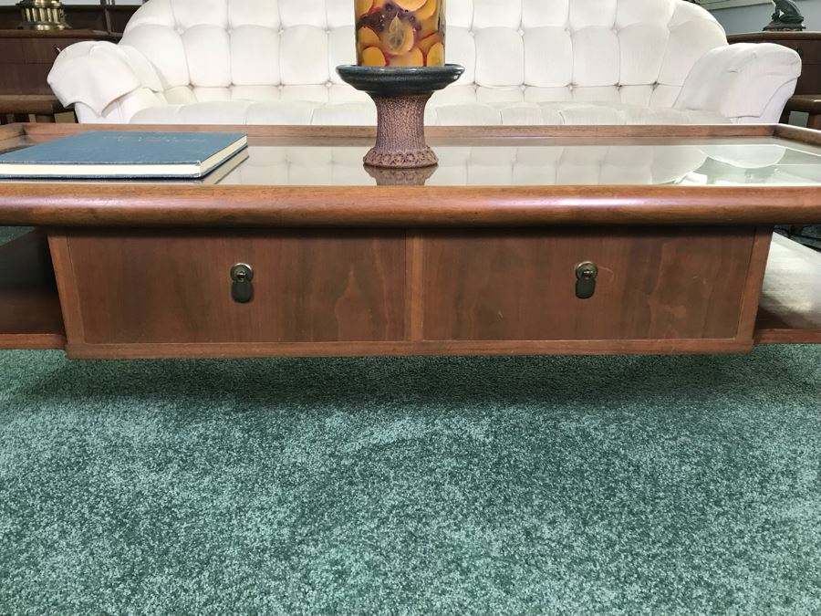 Custom Wooden Mid-Century Coffee Table With 2 Drawers Designed By Freemason / Hollywood Movie Studio Furniture Maker Frank J. Pierce 60W X 27.5W X 17H [Photo 4]