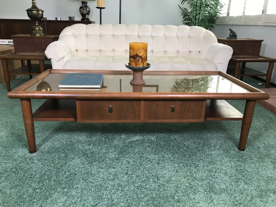 Custom Wooden Mid-Century Coffee Table With 2 Drawers Designed By Freemason / Hollywood Movie Studio Furniture Maker Frank J. Pierce 60W X 27.5W X 17H [Photo 2]