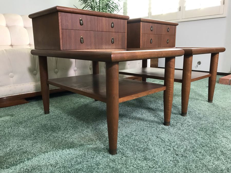 Pair Of Custom Wooden Mid-Century Side Tables Designed By Freemason / Hollywood Movie Studio Furniture Maker Frank J. Pierce 20W X 30D X 25H [Photo 5]