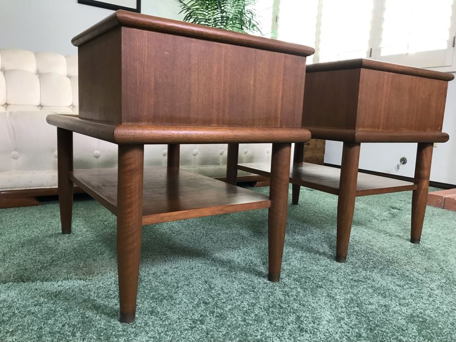 Pair Of Custom Wooden Mid-Century Side Tables Designed By Freemason / Hollywood Movie Studio Furniture Maker Frank J. Pierce 20W X 30D X 25H [Photo 15]