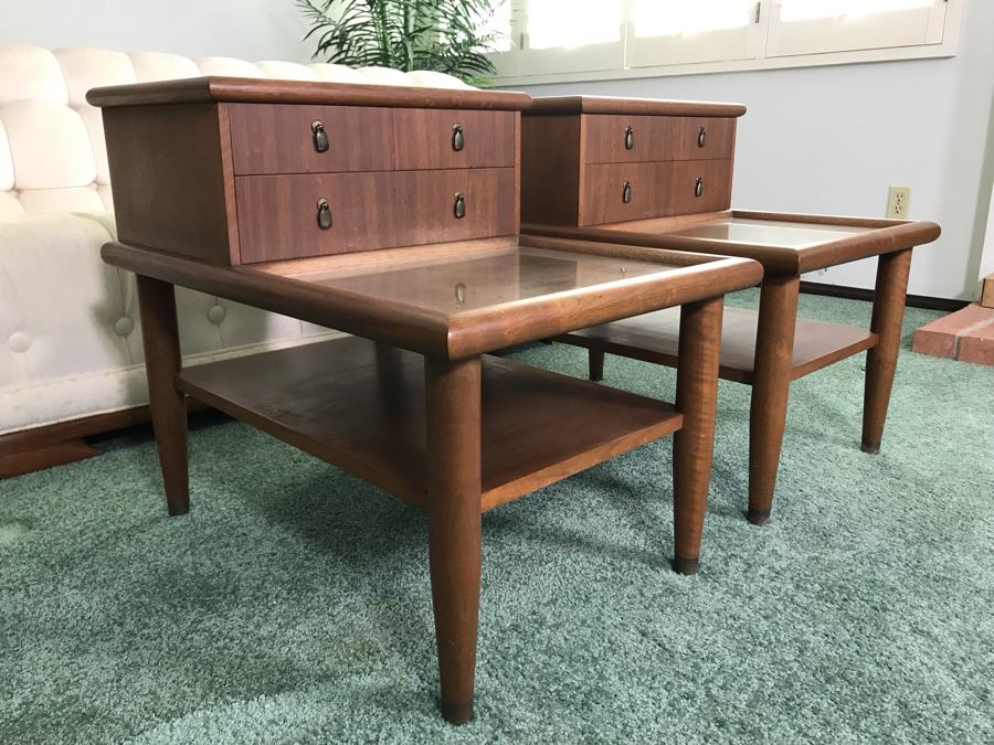 Pair Of Custom Wooden Mid-Century Side Tables Designed By Freemason / Hollywood Movie Studio Furniture Maker Frank J. Pierce 20W X 30D X 25H