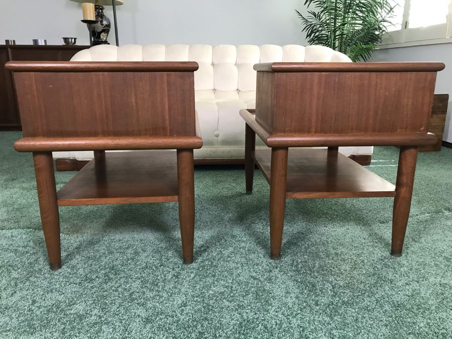 Pair Of Custom Wooden Mid-Century Side Tables Designed By Freemason / Hollywood Movie Studio Furniture Maker Frank J. Pierce 20W X 30D X 25H [Photo 12]
