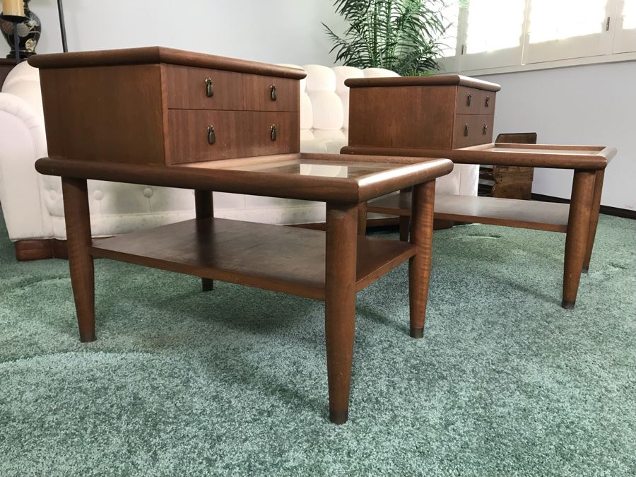 Pair Of Custom Wooden Mid-Century Side Tables Designed By Freemason / Hollywood Movie Studio Furniture Maker Frank J. Pierce 20W X 30D X 25H [Photo 9]