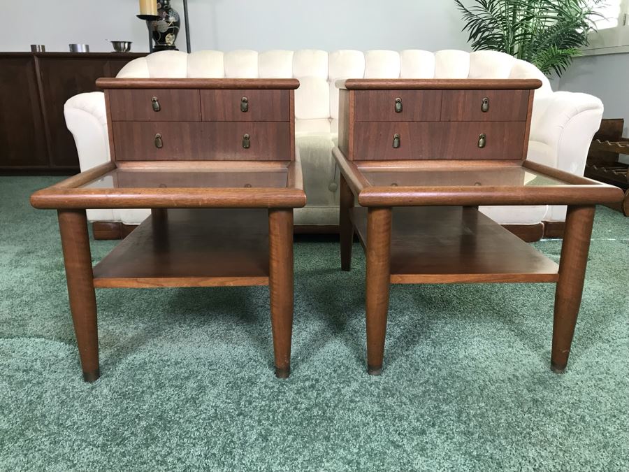 Pair Of Custom Wooden Mid-Century Side Tables Designed By Freemason / Hollywood Movie Studio Furniture Maker Frank J. Pierce 20W X 30D X 25H [Photo 3]