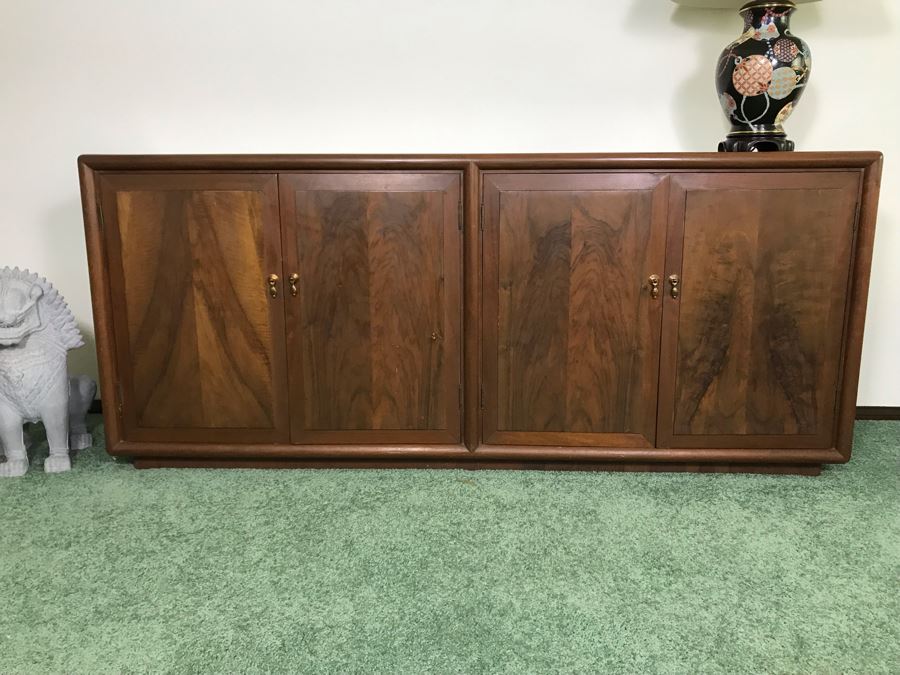Custom Wooden Mid-Century Credenza Cabinet With Adjustable Shelving Designed By Freemason / Hollywood Movie Studio Furniture Maker Frank J. Pierce 75W X 19D X 32.5H