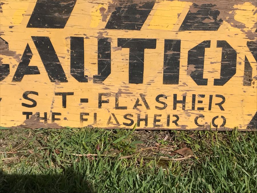 Vintage Wooden Sign: Caution St-Flasher The Flasher Co 32W X 12H [Photo 4]