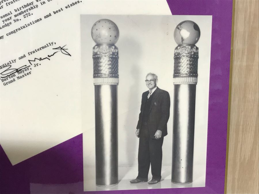 1933 Corona Lodge No. 324 Pasadena, CA Free And Accepted Masons Signed Acceptance Letter, 1922 Inscribed Freemason Bible And Freemason Laminated Poster Celebrating 100th Birthday Of Frank J. Pierce Member Of Corona Lodge No. 324 And Pasadena Lodge No. 272 [Photo 6]