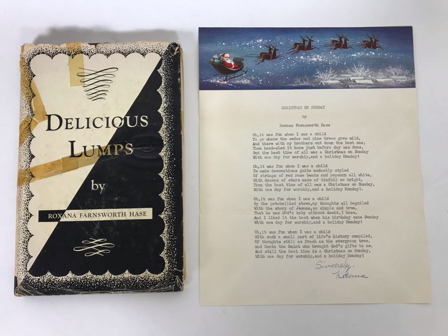Signed Typed Poem Christmas On Sunday And Signed Book Delicious Lumps By Roxana Farnsworth Hase
