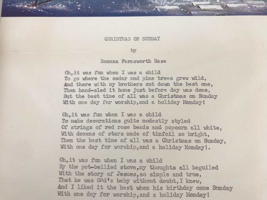 Signed Typed Poem Christmas On Sunday And Signed Book Delicious Lumps By Roxana Farnsworth Hase [Photo 5]