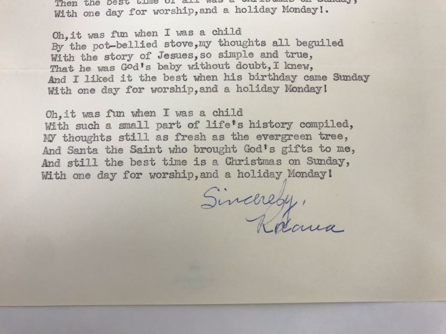 Signed Typed Poem Christmas On Sunday And Signed Book Delicious Lumps By Roxana Farnsworth Hase [Photo 4]