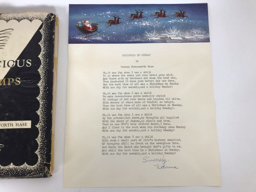 Signed Typed Poem Christmas On Sunday And Signed Book Delicious Lumps By Roxana Farnsworth Hase [Photo 3]