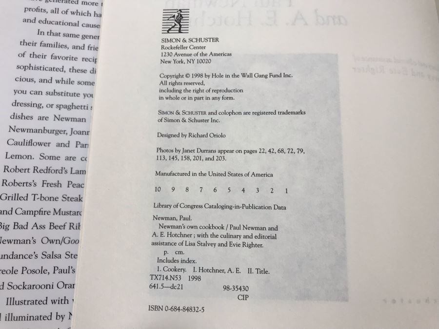 Signed Book Newman's Own Cookbook Signed By Paul Newman And A. E. Hotchner [Photo 7]