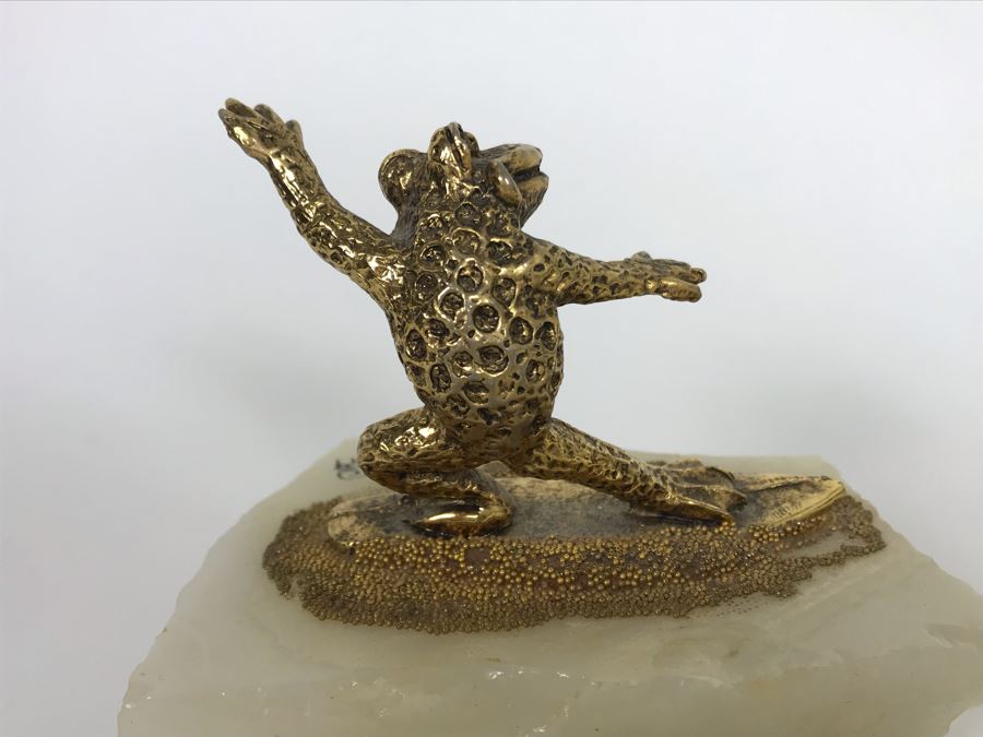 Vintage 1979 Gold Tone Surfing Frog Sculpture Signed Ron 4W X 3D X 3H [Photo 7]
