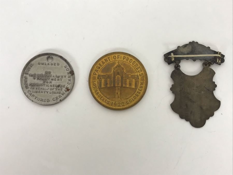 Medallion Awarded By The U.S. Treasury Department For Patriotic Service Made From Captured German Cannon, 1922 Pageant Of Progress Los Angeles Colosseum Token And Prohibition Prize Medal [Photo 7]