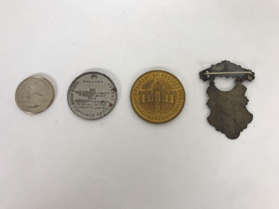Medallion Awarded By The U.S. Treasury Department For Patriotic Service Made From Captured German Cannon, 1922 Pageant Of Progress Los Angeles Colosseum Token And Prohibition Prize Medal [Photo 11]