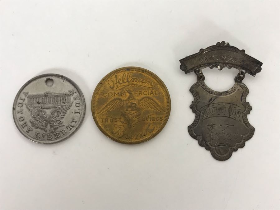Medallion Awarded By The U.S. Treasury Department For Patriotic Service Made From Captured German Cannon, 1922 Pageant Of Progress Los Angeles Colosseum Token And Prohibition Prize Medal [Photo 2]