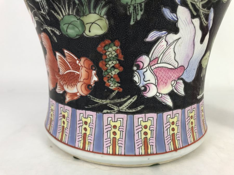 Large Chinese Lidded Porcelain Jar Made In Hong Kong 20H X 12W [Photo 15]