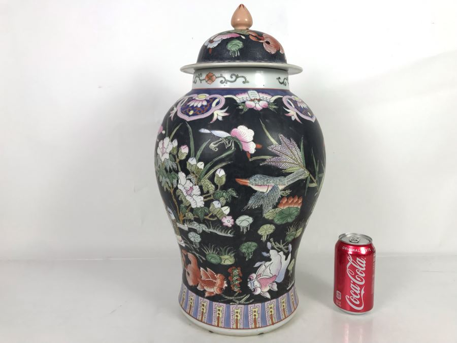 Large Chinese Lidded Porcelain Jar Made In Hong Kong 20H X 12W [Photo 13]