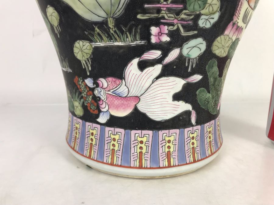 Large Chinese Lidded Porcelain Jar Made In Hong Kong 20H X 12W [Photo 9]