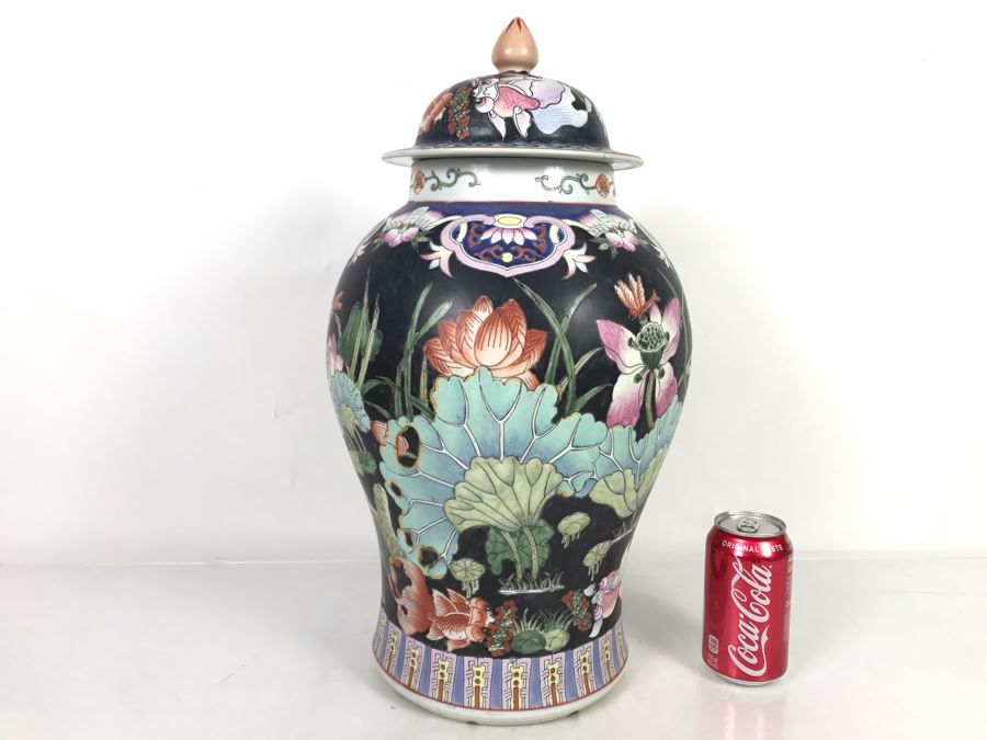Large Chinese Lidded Porcelain Jar Made In Hong Kong 20H X 12W [Photo 2]