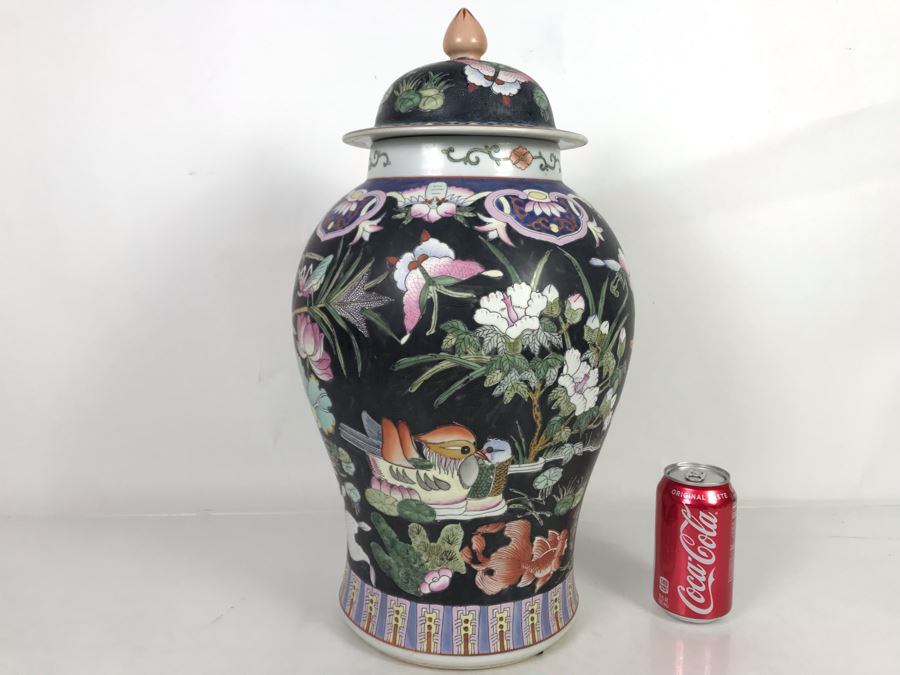 Large Chinese Lidded Porcelain Jar Made In Hong Kong 20H X 12W [Photo 10]
