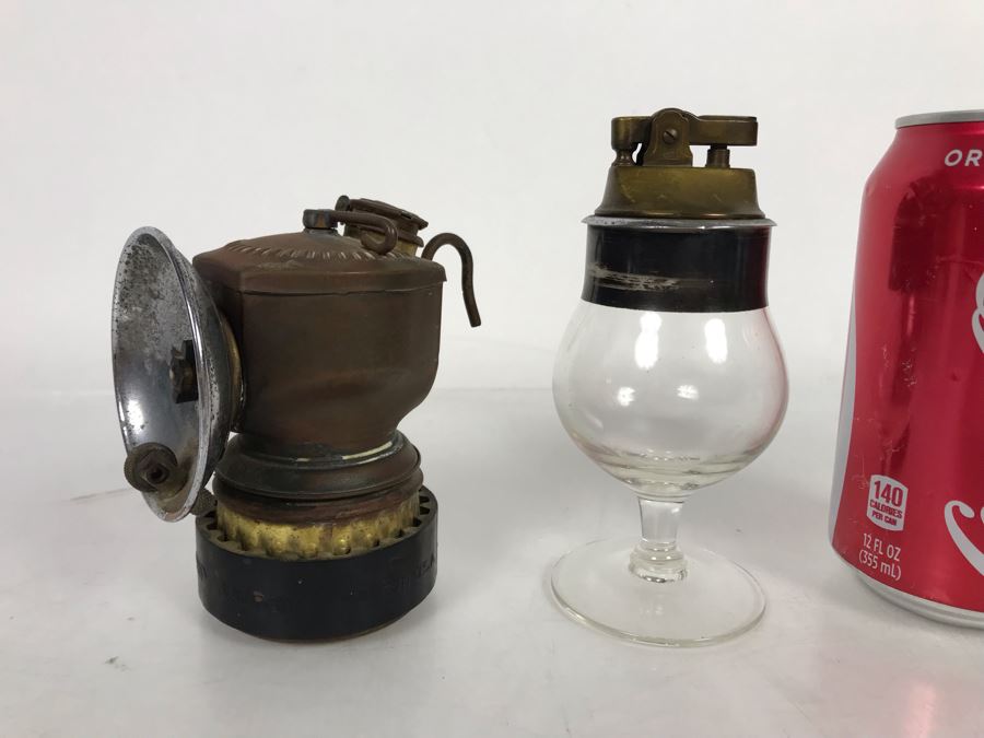 Justrite Carbide Miners Lamp And Vintage Pacific Table Top Lighter