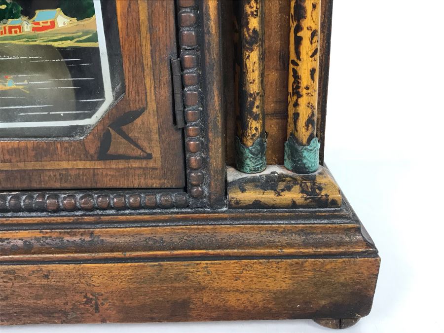 Wooden Mantle Clock With Reverse Painted Glass - Don't Have Correct Size Wind-Up Key So Hasn't Been Tested 13W X 5D X 14H [Photo 6]