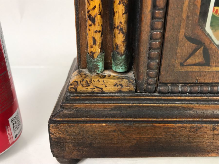 Wooden Mantle Clock With Reverse Painted Glass - Don't Have Correct Size Wind-Up Key So Hasn't Been Tested 13W X 5D X 14H [Photo 5]