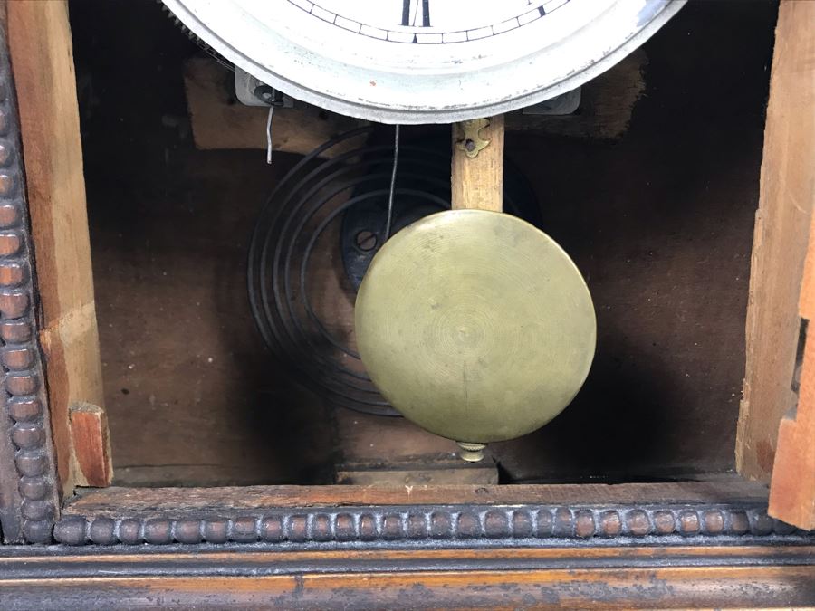 Wooden Mantle Clock With Reverse Painted Glass - Don't Have Correct Size Wind-Up Key So Hasn't Been Tested 13W X 5D X 14H [Photo 11]