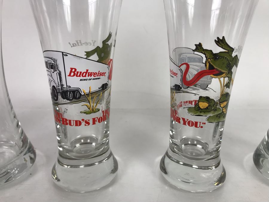 Pair Of Erdinger Beer Glasses And Pair Of Budweiser Advertising Beer Glasses [Photo 2]