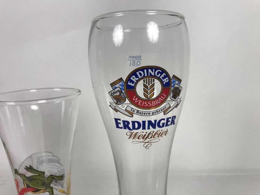 Pair Of Erdinger Beer Glasses And Pair Of Budweiser Advertising Beer Glasses [Photo 3]