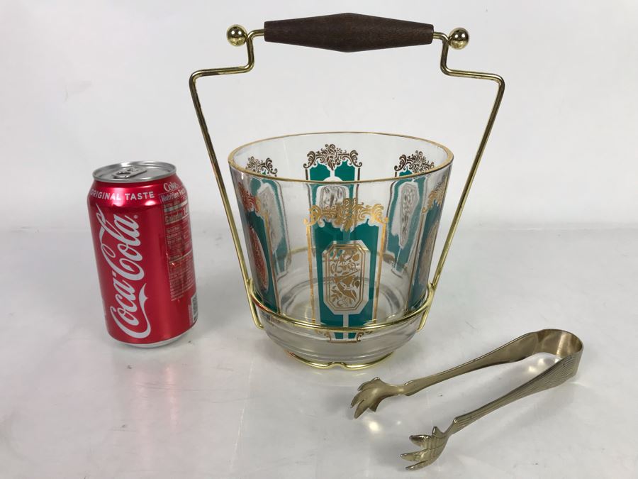 Mid-Century Ice Bucket With Ice Tongs 8W X 9H [Photo 2]