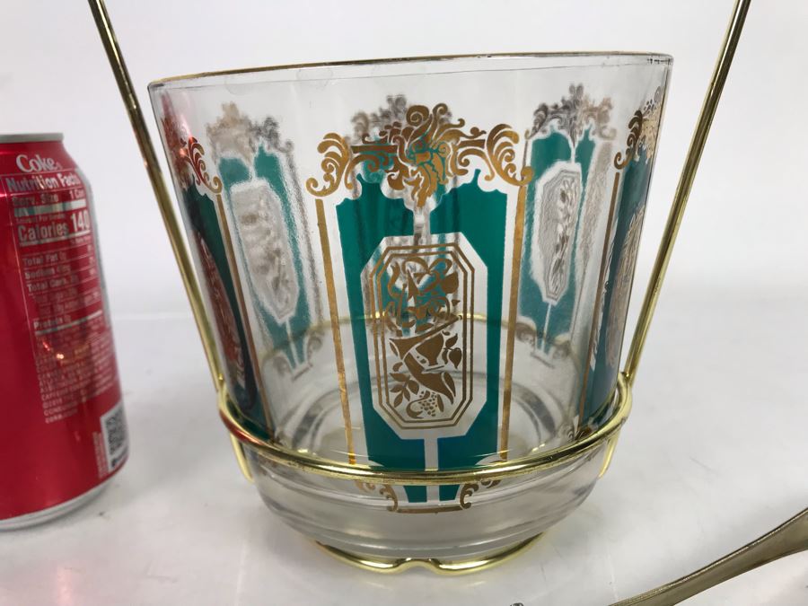 Mid-Century Ice Bucket With Ice Tongs 8W X 9H [Photo 3]