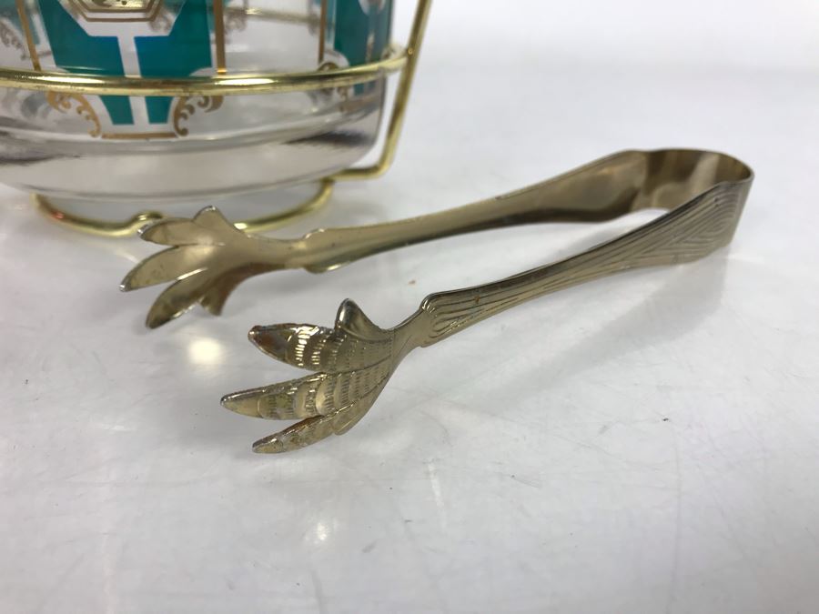 Mid-Century Ice Bucket With Ice Tongs 8W X 9H [Photo 5]