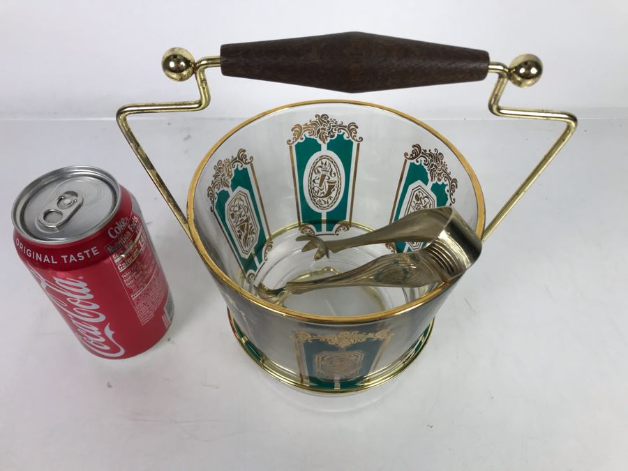 Mid-Century Ice Bucket With Ice Tongs 8W X 9H [Photo 6]