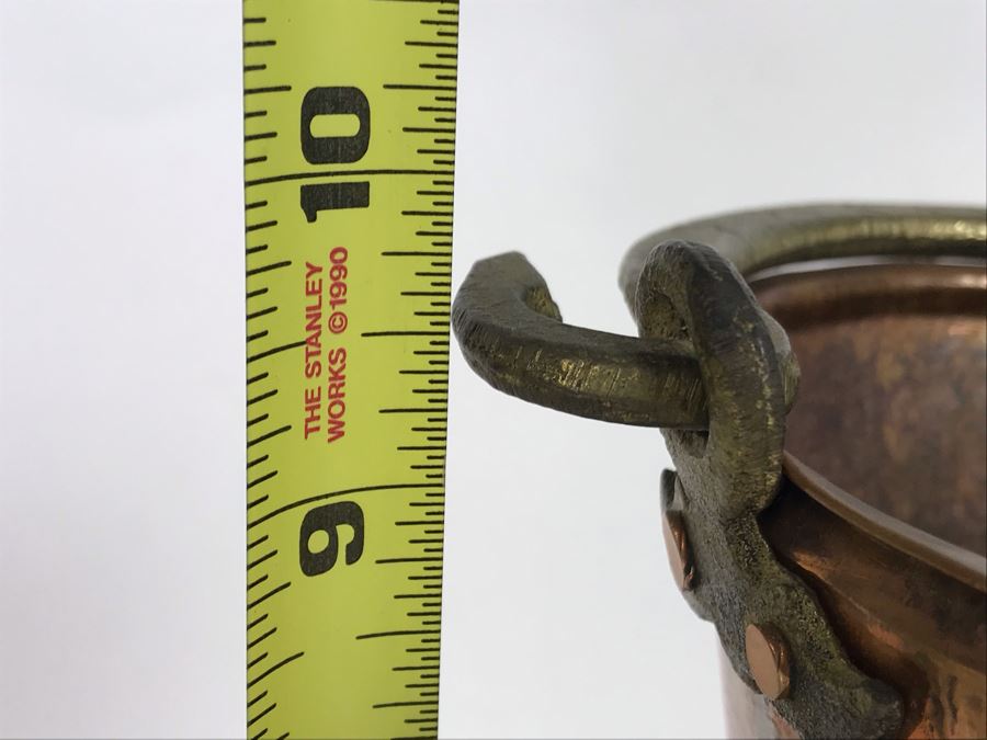 Turkish Hammered Brass Copper Vessel With Handle 10H [Photo 9]
