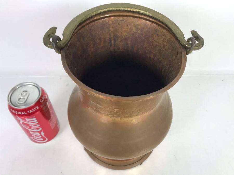 Turkish Hammered Brass Copper Vessel With Handle 10H [Photo 3]