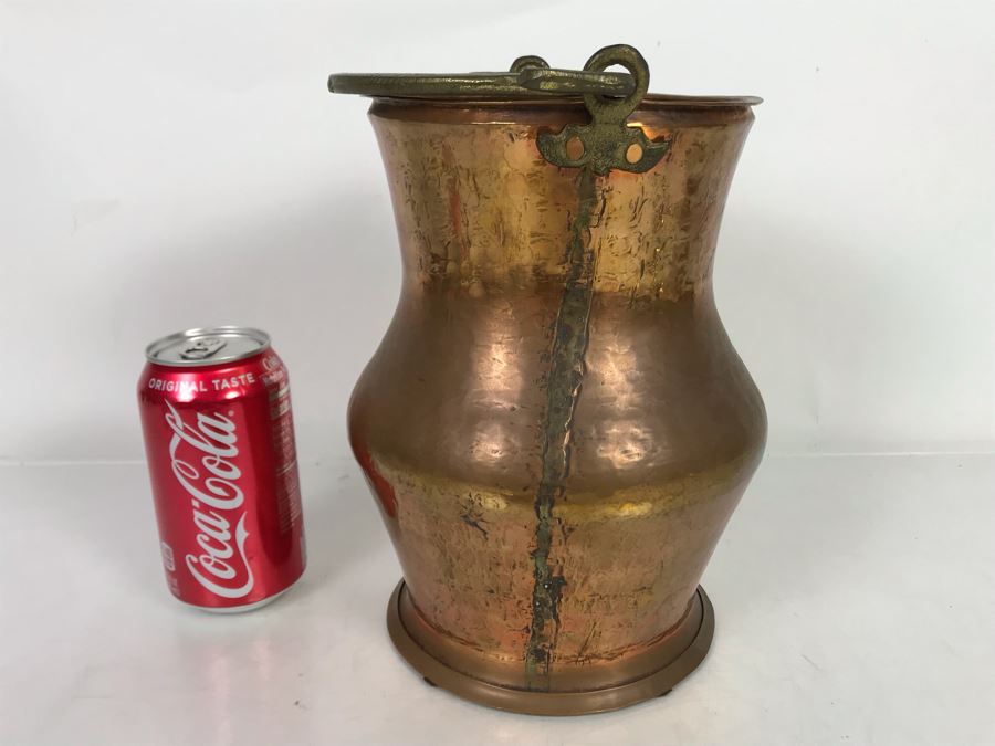 Turkish Hammered Brass Copper Vessel With Handle 10H [Photo 5]
