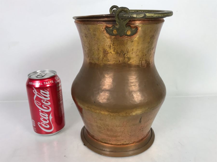 Turkish Hammered Brass Copper Vessel With Handle 10H [Photo 6]