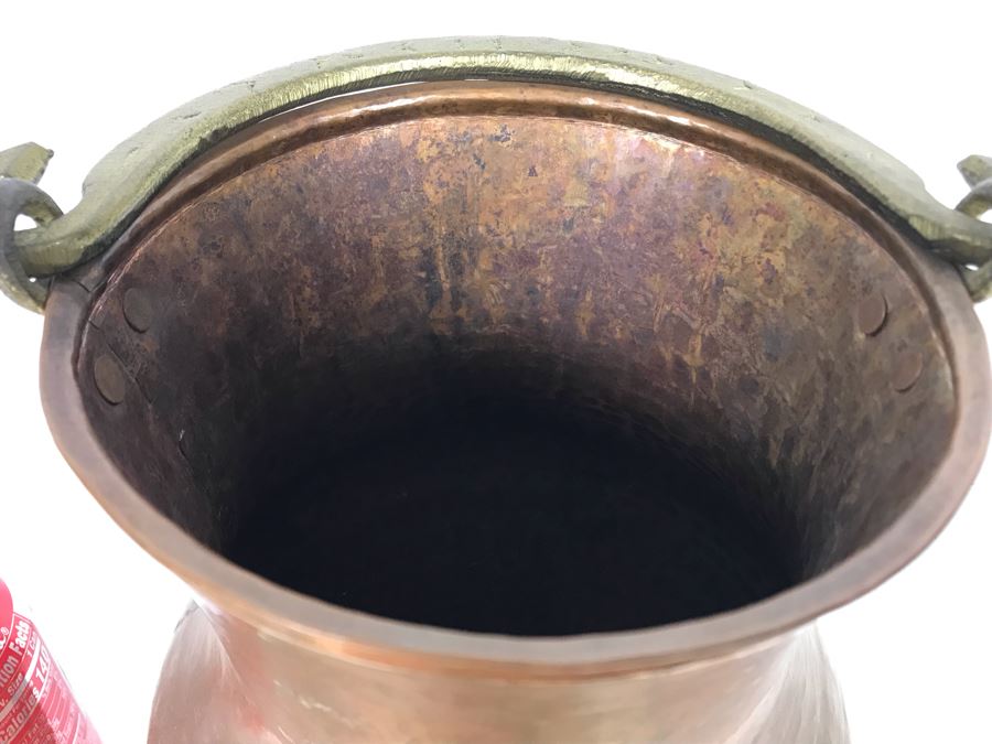 Turkish Hammered Brass Copper Vessel With Handle 10H [Photo 4]