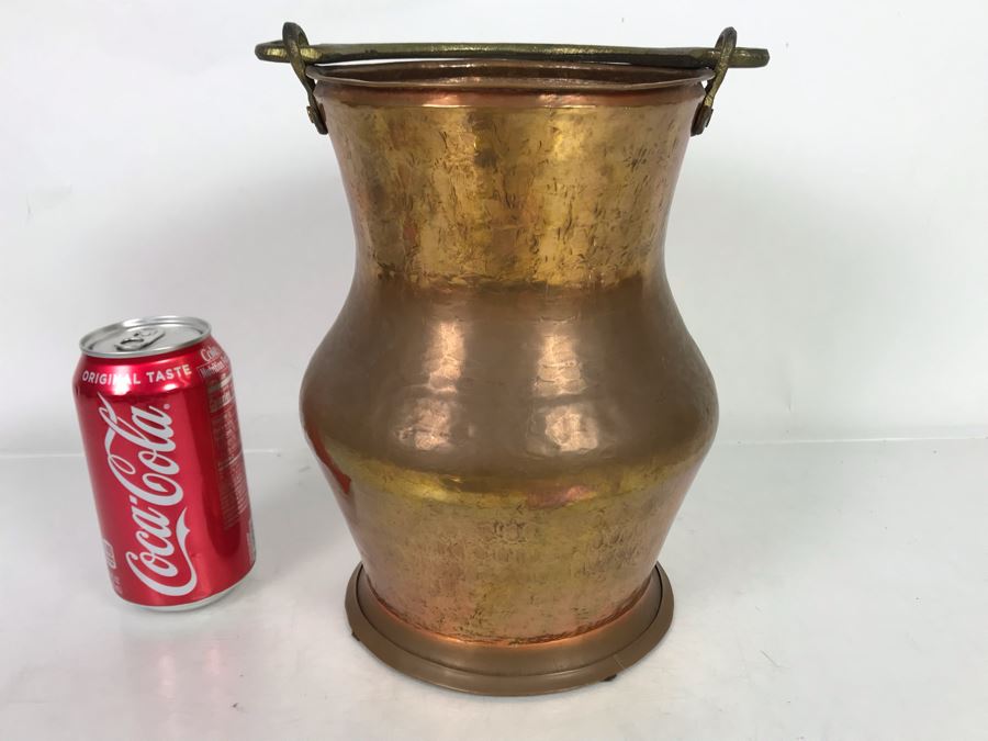 Turkish Hammered Brass Copper Vessel With Handle 10H [Photo 1]