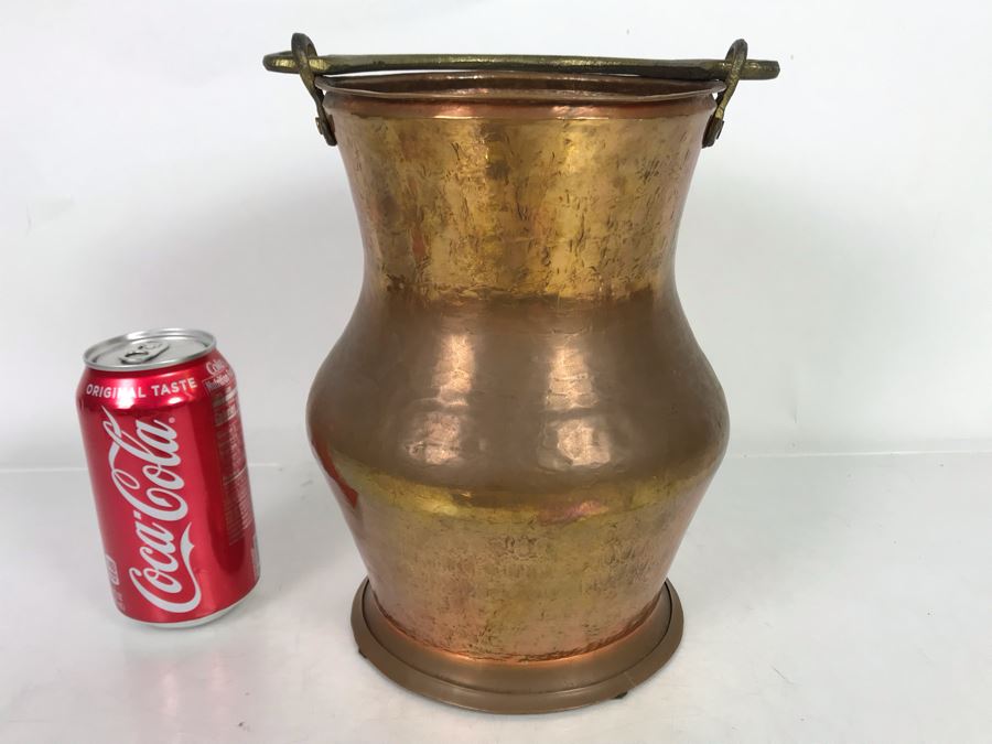 Turkish Hammered Brass Copper Vessel With Handle 10H [Photo 2]