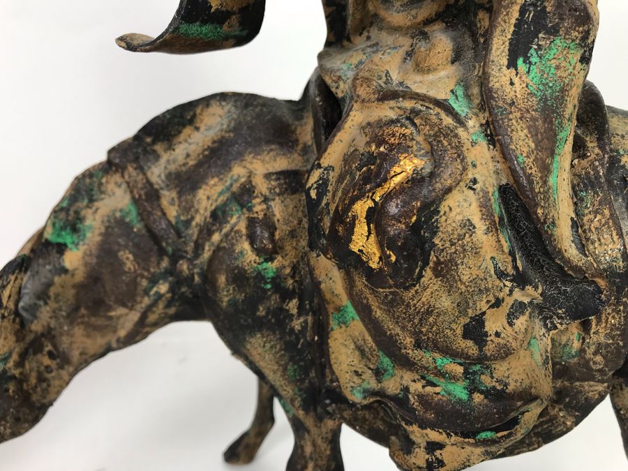 Heavy Japanese Gilded Metal Sculpture Of Scholar Man Riding Horse (2 Pieces) 14W X 7D X 14.5H [Photo 5]