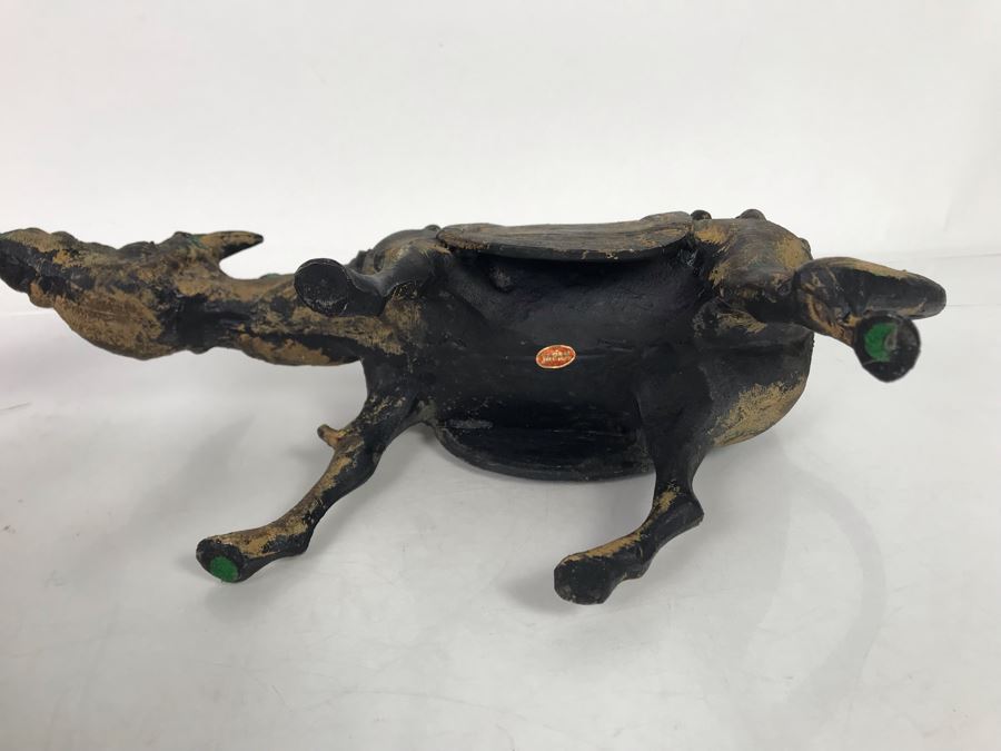 Heavy Japanese Gilded Metal Sculpture Of Scholar Man Riding Horse (2 Pieces) 14W X 7D X 14.5H [Photo 14]